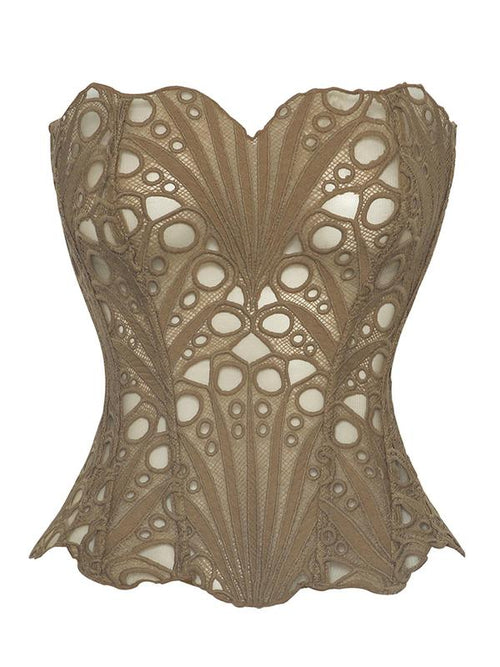 Lace Up Contrast Lace Corset Top Tummy Control Shapewear