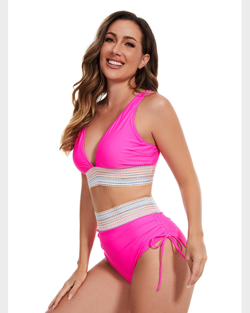 🎁Last Day 49% OFF🔥 High Waisted Tummy Control Color Block Bikini Sets