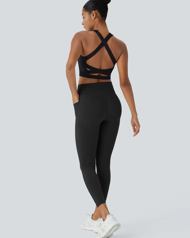 High Waisted Butt Lifting Tummy Control Side Pocket Shaping Training Leggings(2 Pack)