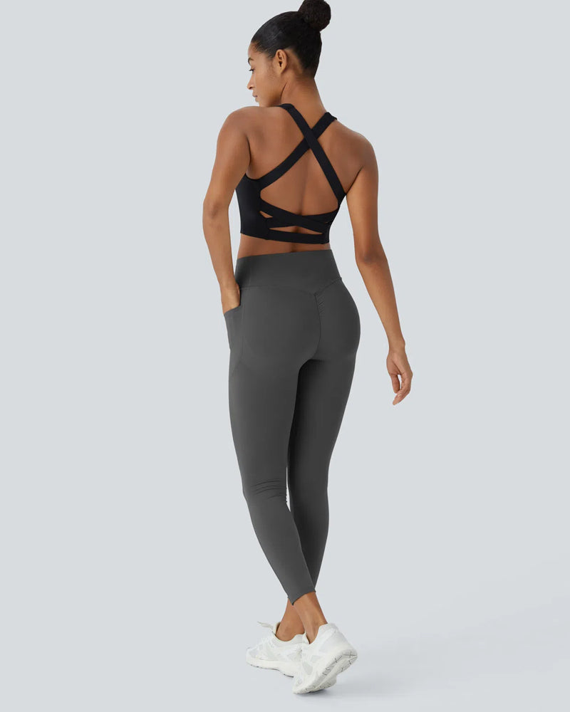 High Waisted Butt Lifting Tummy Control Side Pocket Shaping Training Leggings(2 Pack)